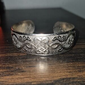 Silver Tone Engraved Cuff Bracelet